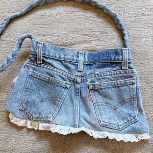 Vintage Levis Orange Tab Upcycled Denim Purse Blue Eyelet Lace Ruffle Crossbody